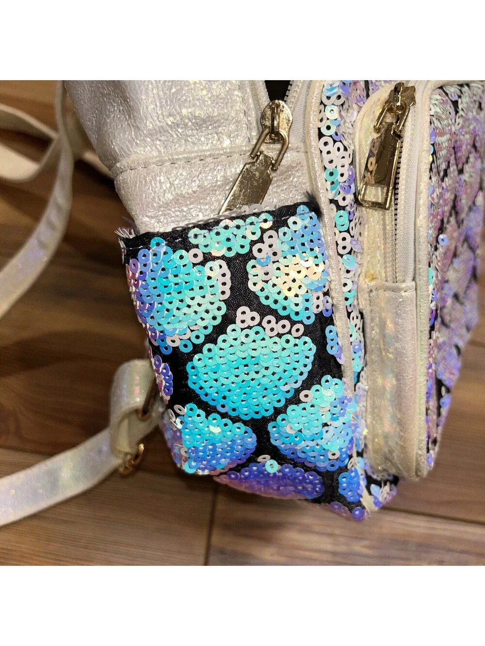 Girls White Sequence And Shimmer Backpack Small